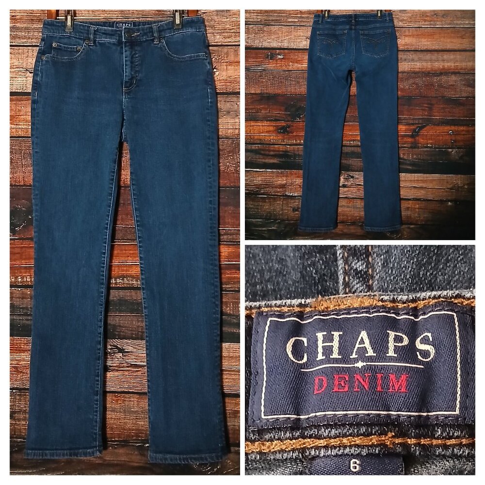 Chaps Jeans 6 Daniella Curvy Fit Straight Mid Rise Dark Blue Denim